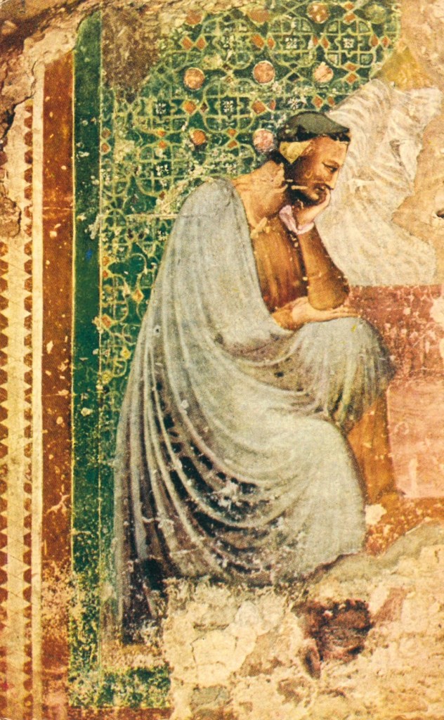 Ritratto di Dante attribuito alla scuola giottesca nella chiesa di San Francesco a Ravenna.