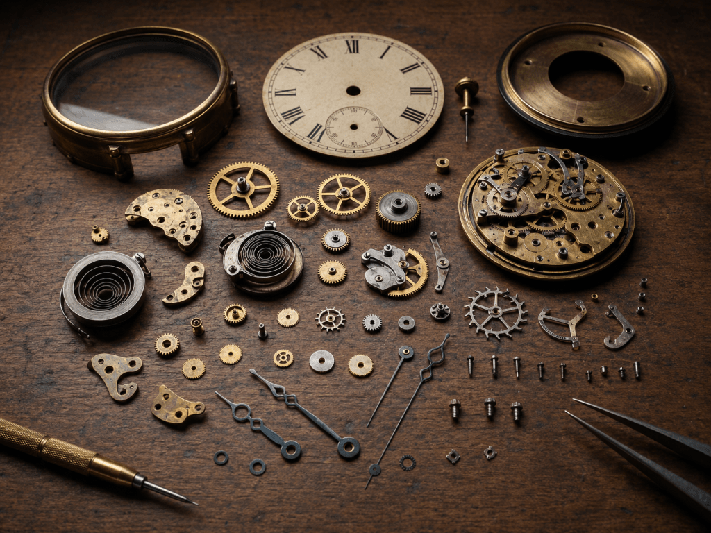 Orologio meccanico smontato su un tavolo, con ingranaggi, lancette e componenti separati, simbolo dei limiti dell’analisi riduzionista